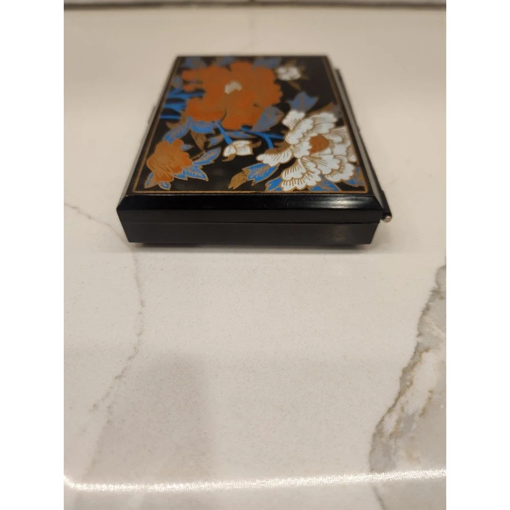 Vintage Hard Plastic Brown Travel Tissue‎ Box Mirrored Multi Floral Oriental